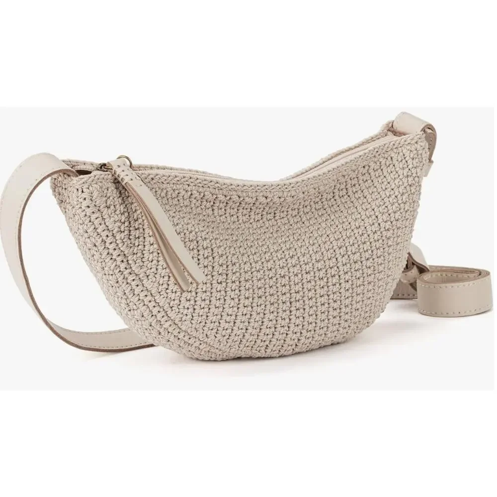 The Sak Tess Crochet Sling - Small Crescent Crossbody Bag with Zipper